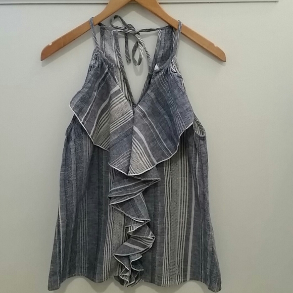 Sloane Ranger Linen Blend Chambray Ruffled Tank - Picture 1 of 6